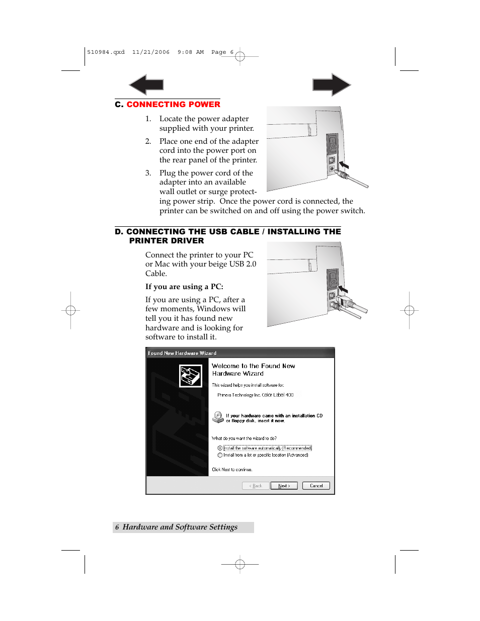 C. connecting power | Primera Technology LX400 User Manual | Page 10 / 58