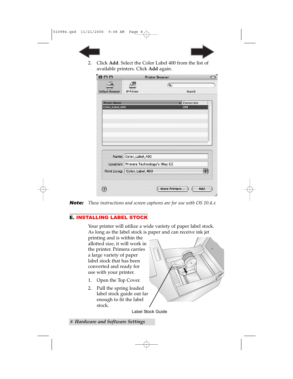 E. installing label stock | Primera Technology LX400 User Manual | Page 12 / 58