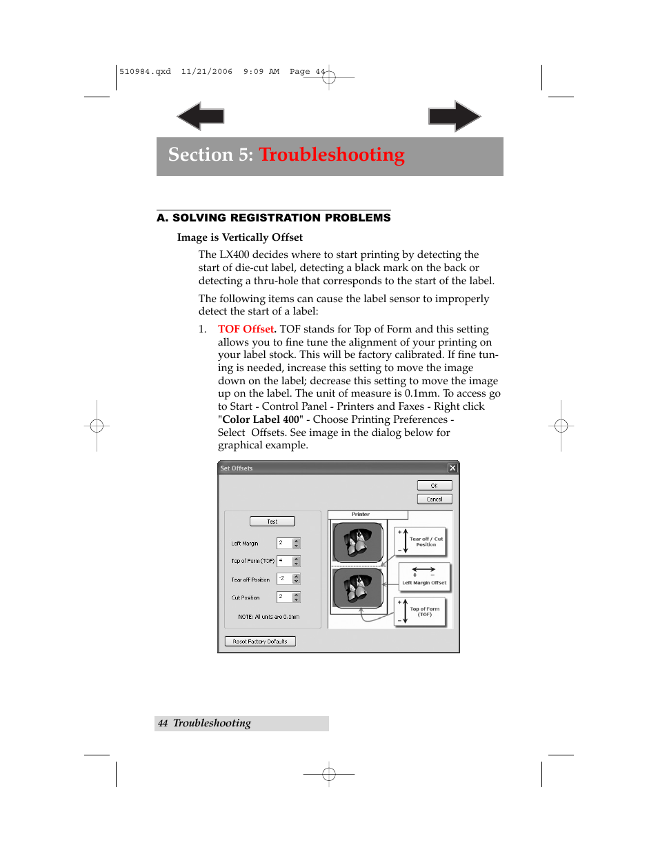 Section 5: troubleshooting, A. solving regristration problems, A. solving registration problems | Primera Technology LX400 User Manual | Page 48 / 58
