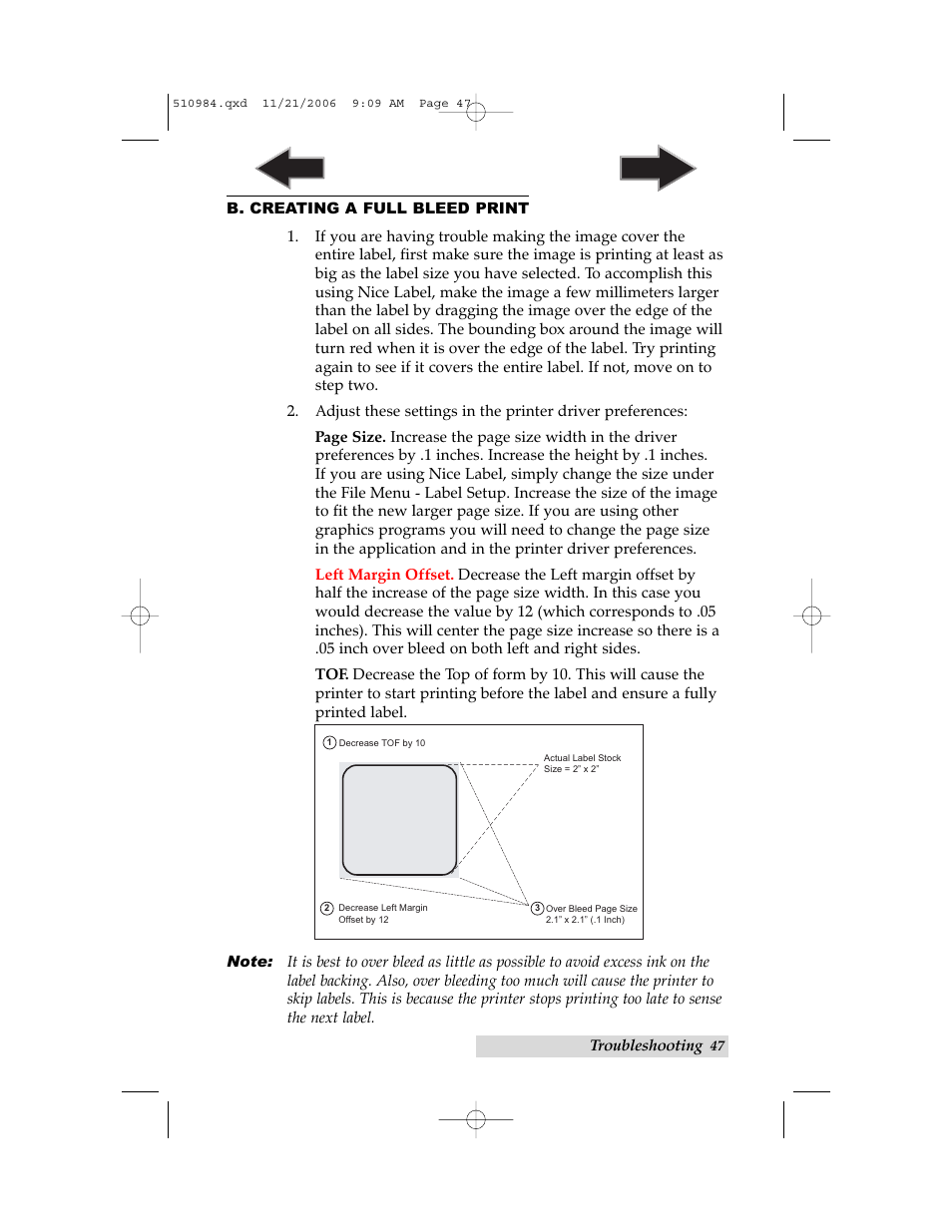 B. creating a full bleed print, Index | Primera Technology LX400 User Manual | Page 51 / 58