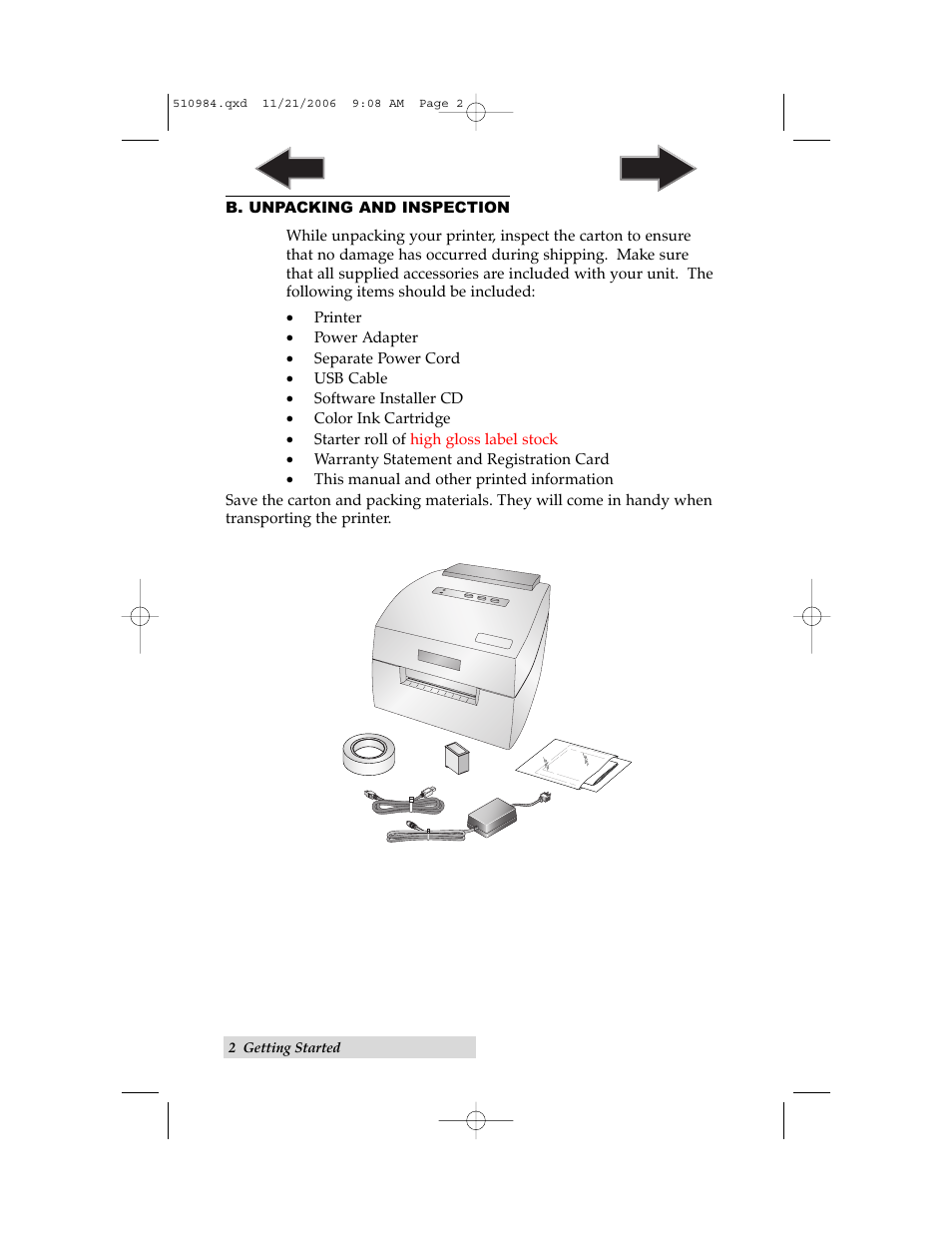 B. unpacking and inspection | Primera Technology LX400 User Manual | Page 6 / 58