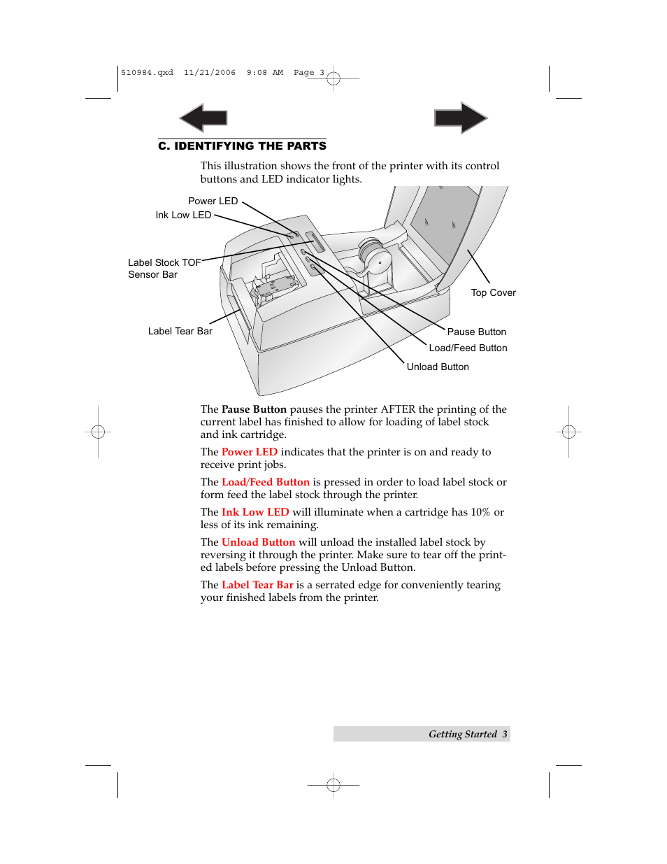 C. identifying the parts | Primera Technology LX400 User Manual | Page 7 / 58