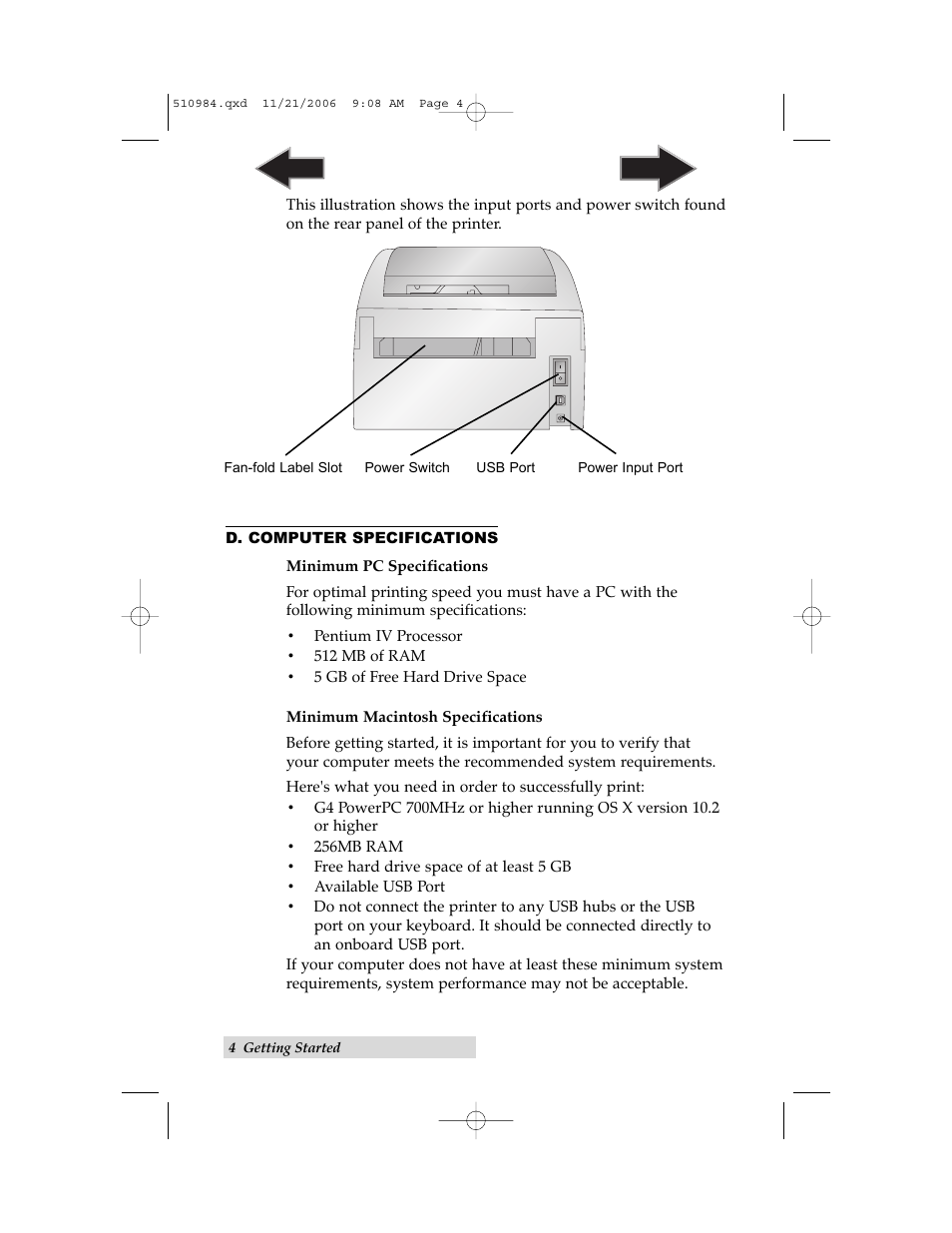 D. computer specifications | Primera Technology LX400 User Manual | Page 8 / 58