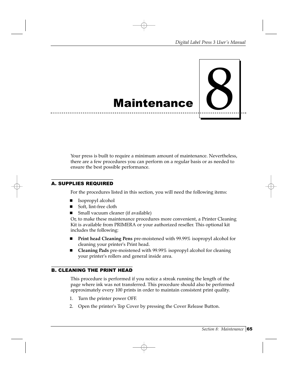 Maintenance | Primera Technology 510212 User Manual | Page 70 / 96