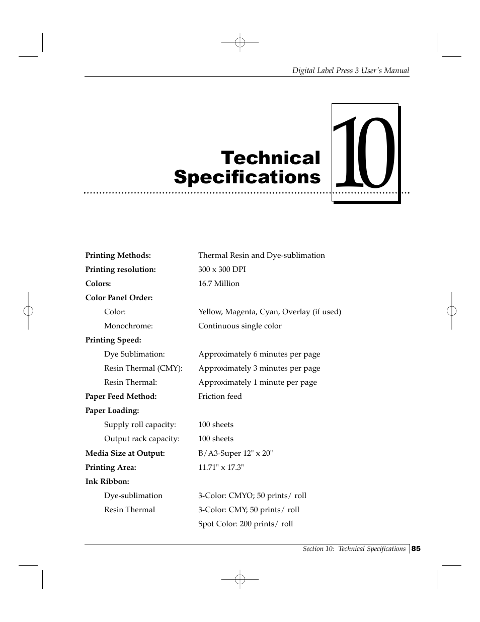 Technical specifications | Primera Technology 510212 User Manual | Page 90 / 96