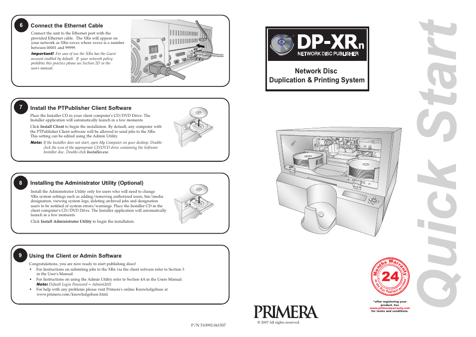 Primera Technology Network Disc Duplication & Printing System DP=-XRn User Manual | 2 pages