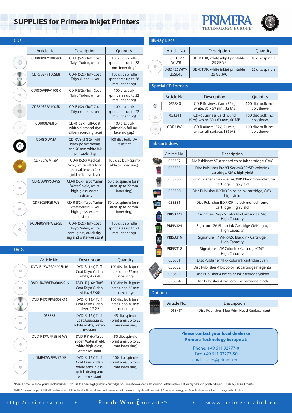 Primera Technology Ink Jet Printers User Manual | 1 page