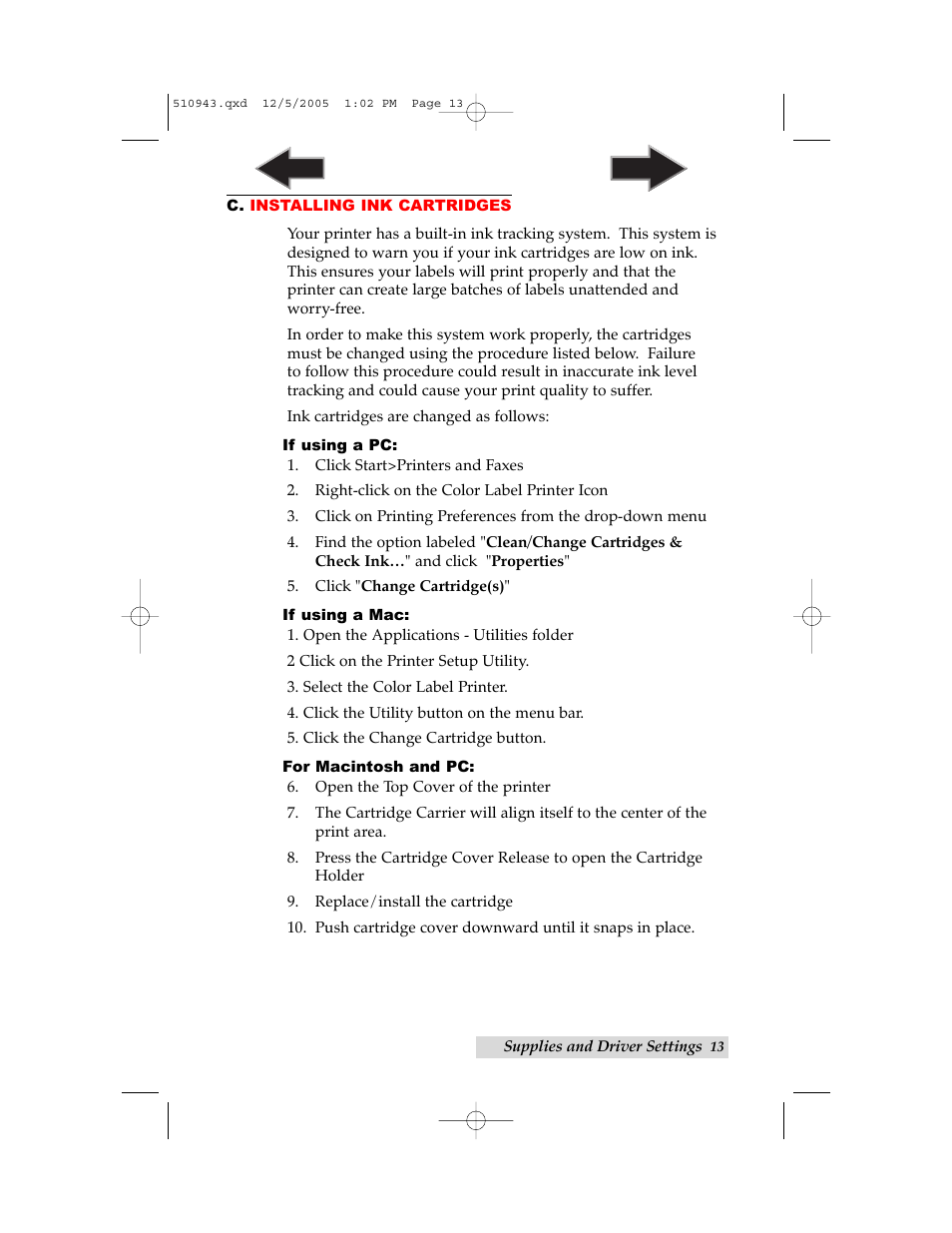 C. installing ink cartridges | Primera Technology LX 810 User Manual | Page 17 / 52