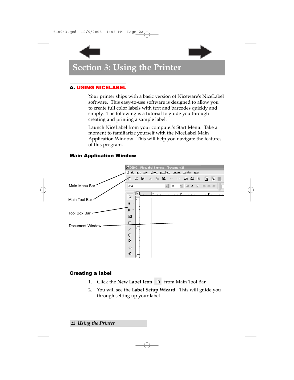 Section 3: using the printer, A. using nicelabel | Primera Technology LX 810 User Manual | Page 26 / 52