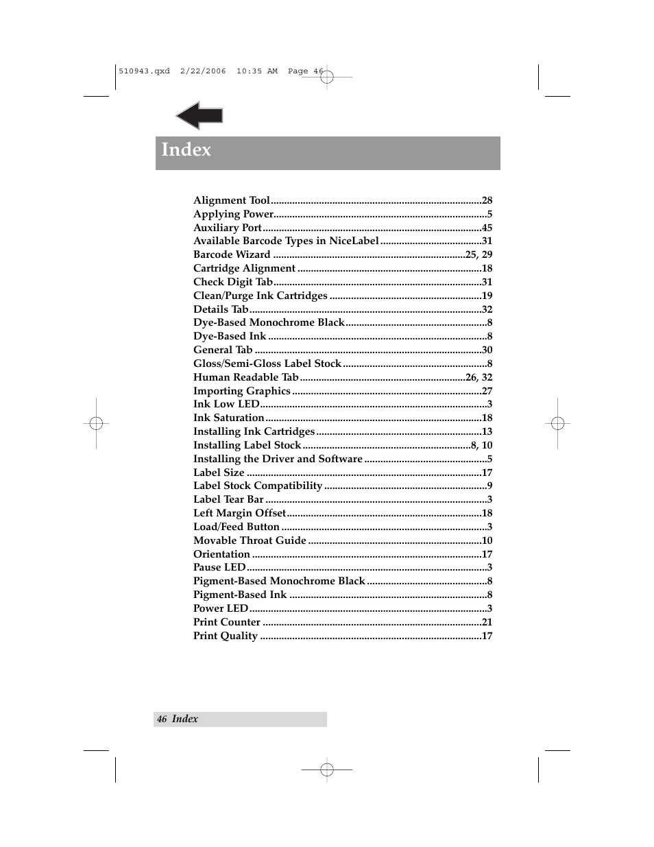 Index | Primera Technology LX 810 User Manual | Page 50 / 52