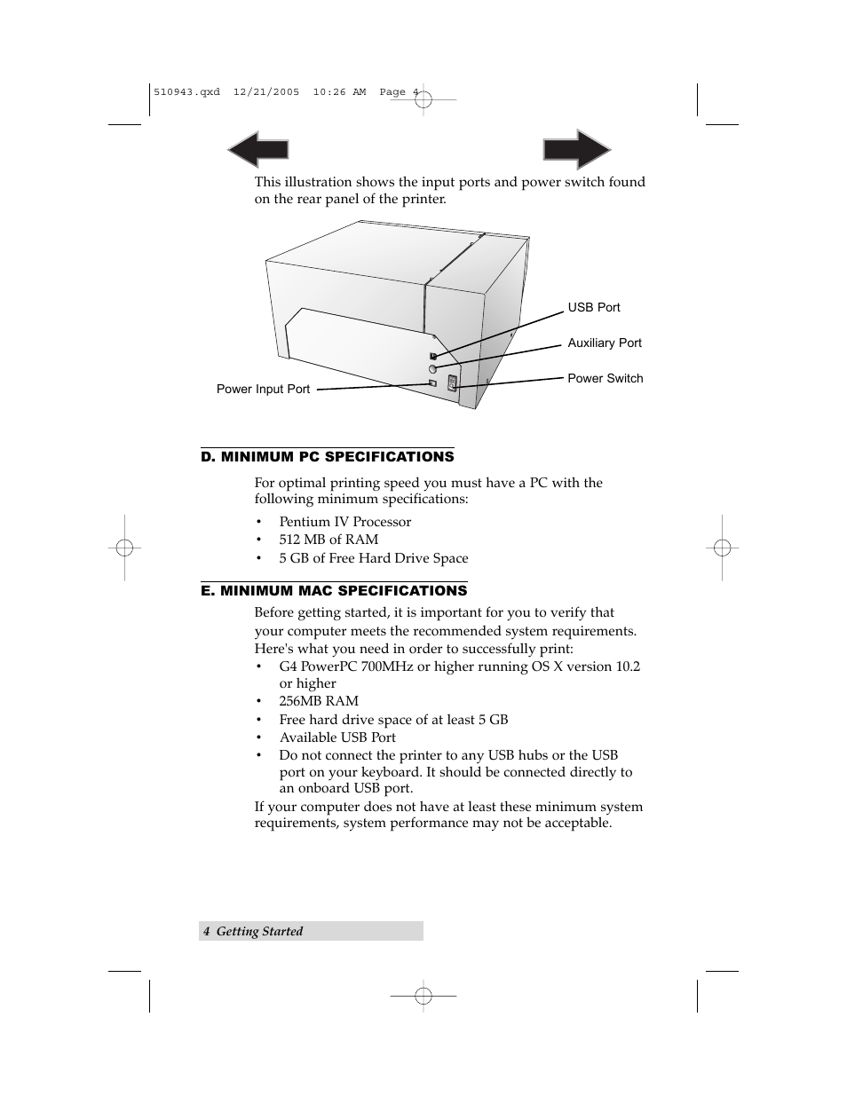D. minimum pc specifications, E. minimum mac specifications | Primera Technology LX 810 User Manual | Page 8 / 52