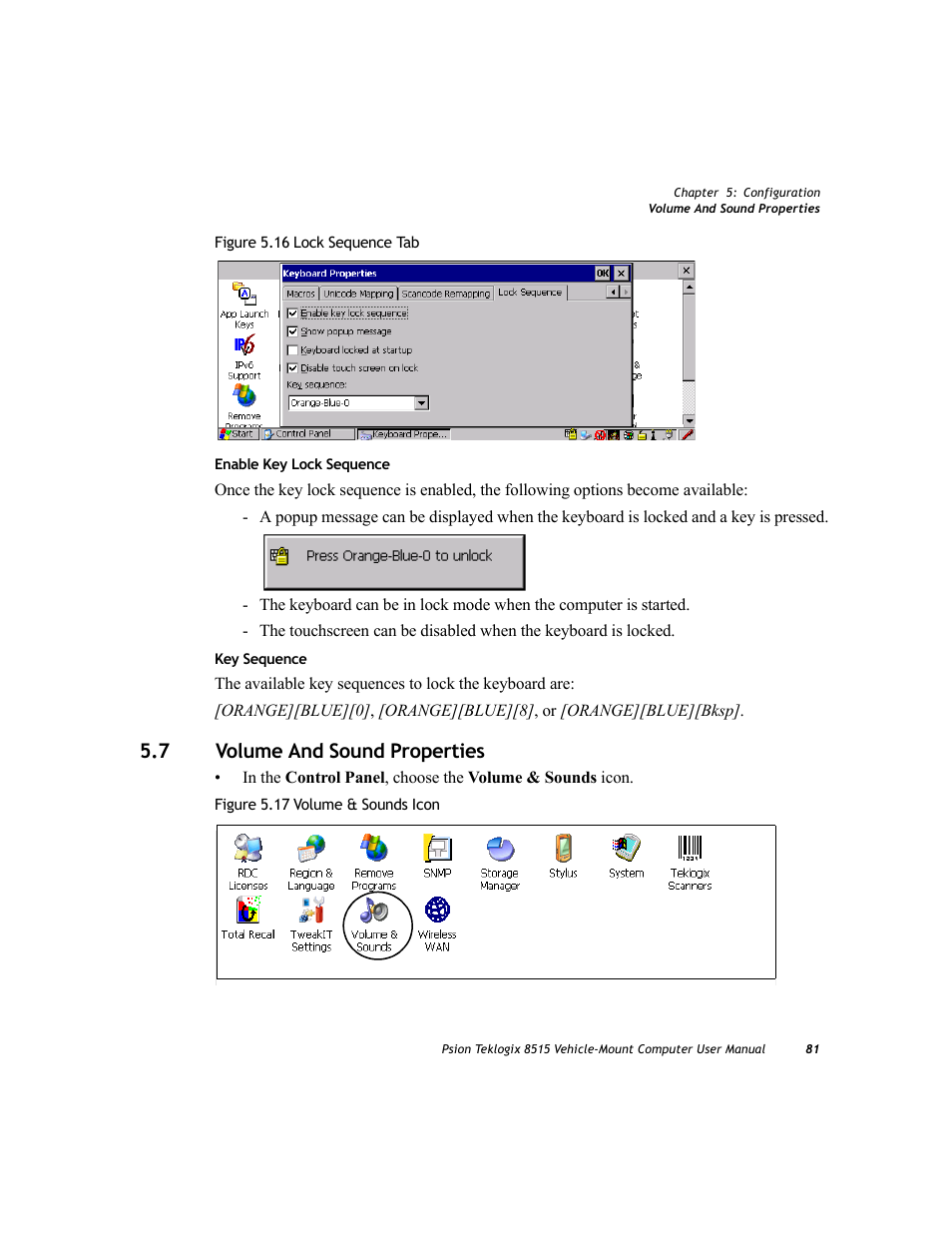 7 volume and sound properties, Volume and sound properties | Psion Teklogix Vehicle-Mount Computer 8515 User Manual | Page 101 / 188