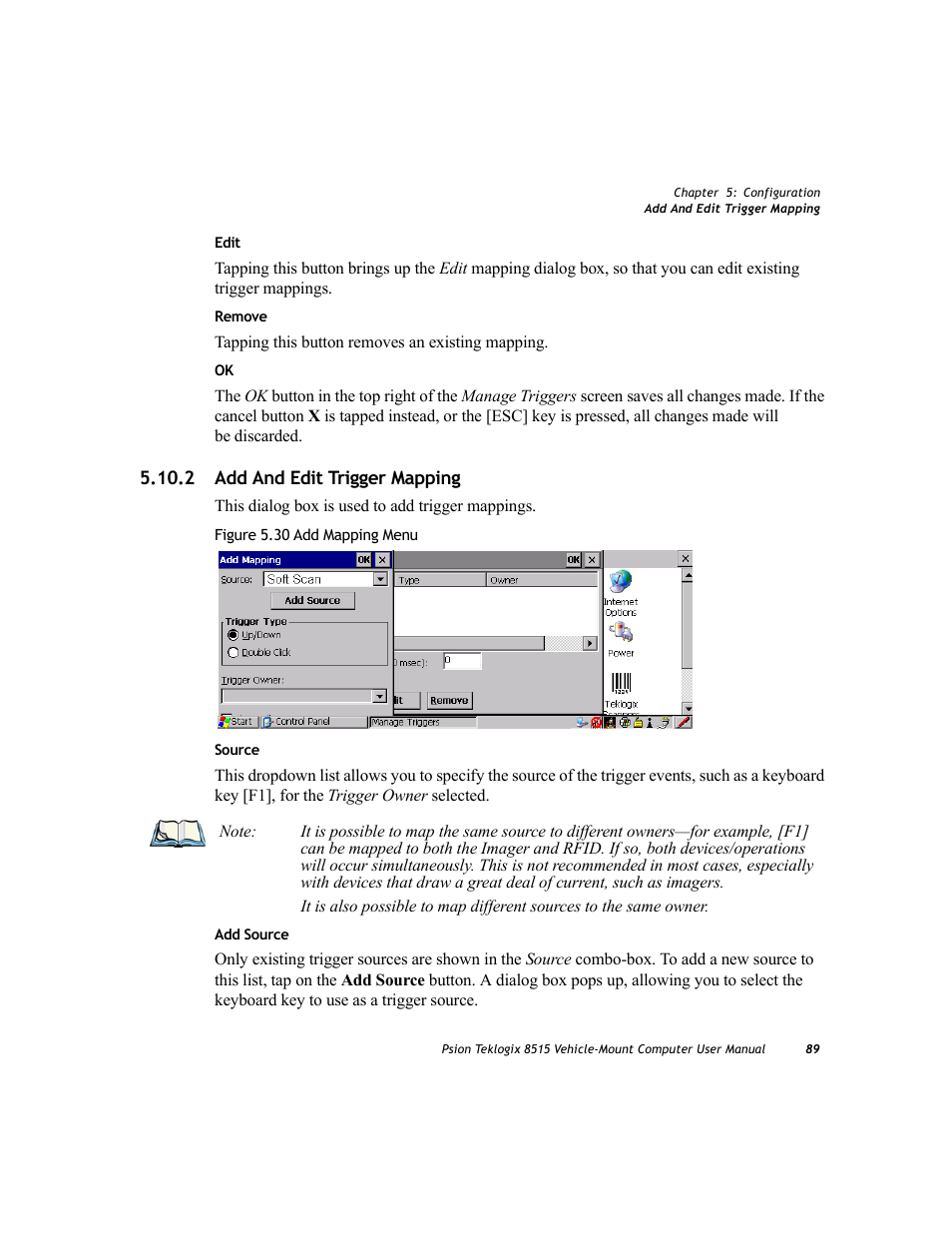 2 add and edit trigger mapping | Psion Teklogix Vehicle-Mount Computer 8515 User Manual | Page 109 / 188