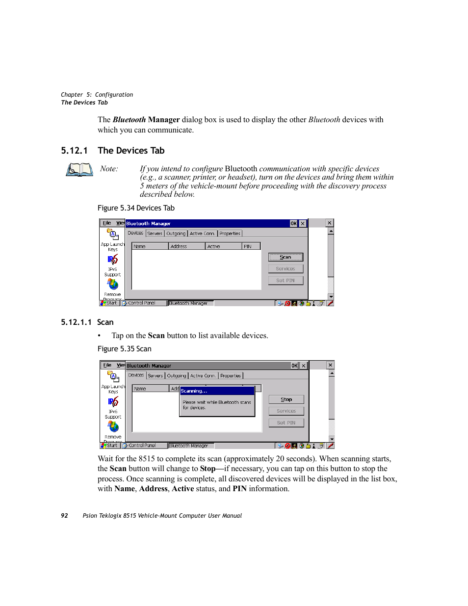 1 the devices tab, 1 scan | Psion Teklogix Vehicle-Mount Computer 8515 User Manual | Page 112 / 188