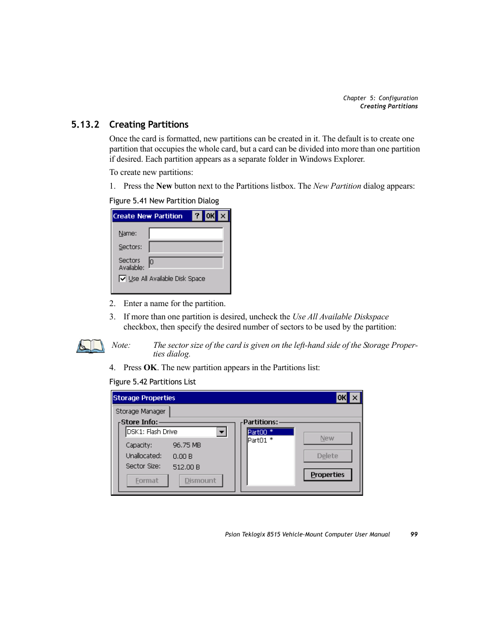 2 creating partitions, Creating partitions | Psion Teklogix Vehicle-Mount Computer 8515 User Manual | Page 119 / 188