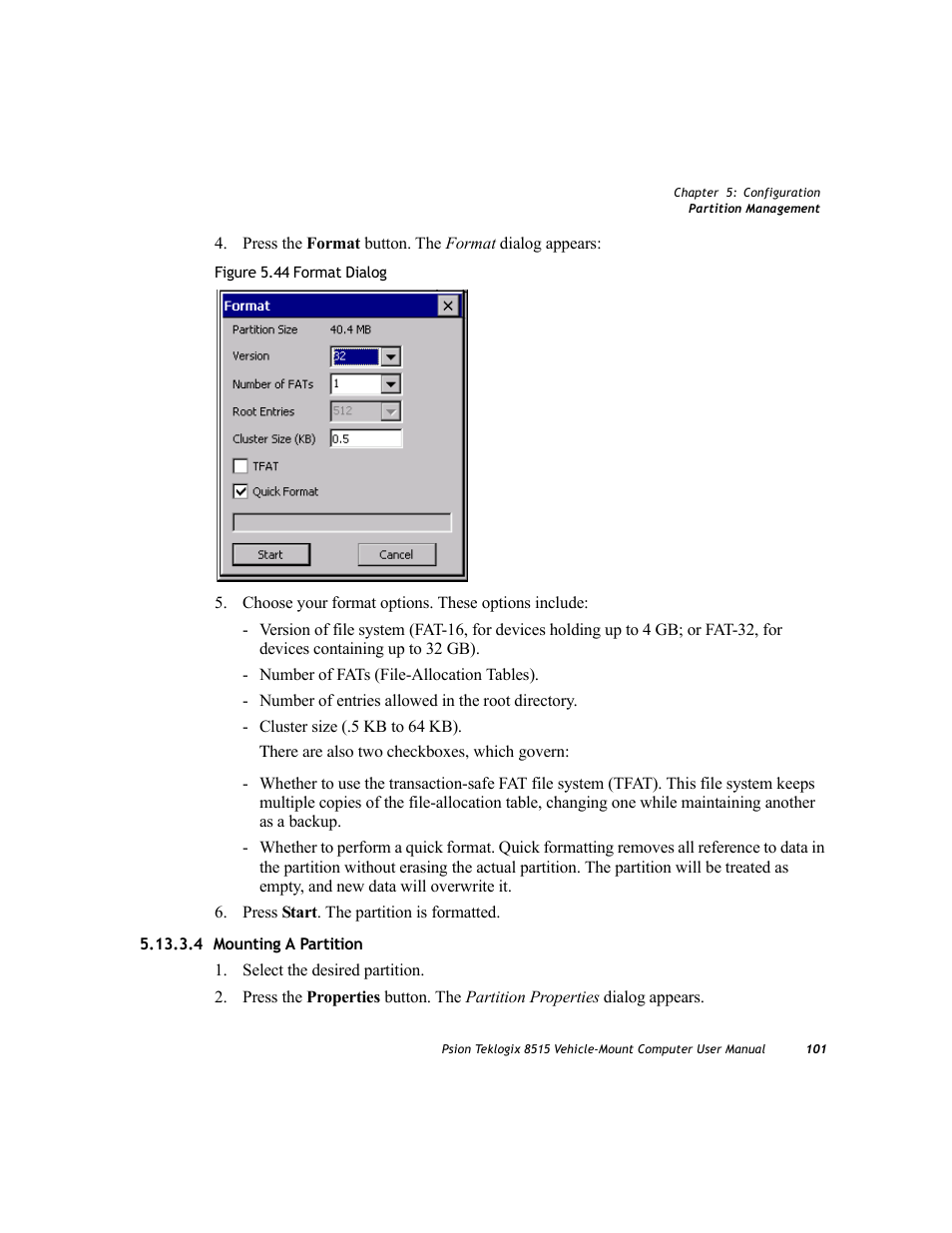 4 mounting a partition | Psion Teklogix Vehicle-Mount Computer 8515 User Manual | Page 121 / 188