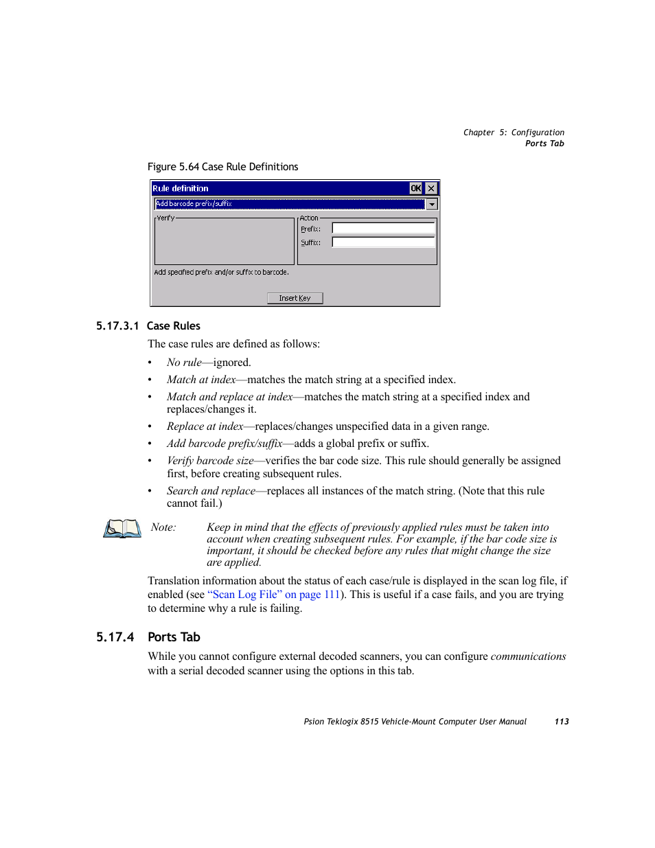 1 case rules, 4 ports tab | Psion Teklogix Vehicle-Mount Computer 8515 User Manual | Page 133 / 188