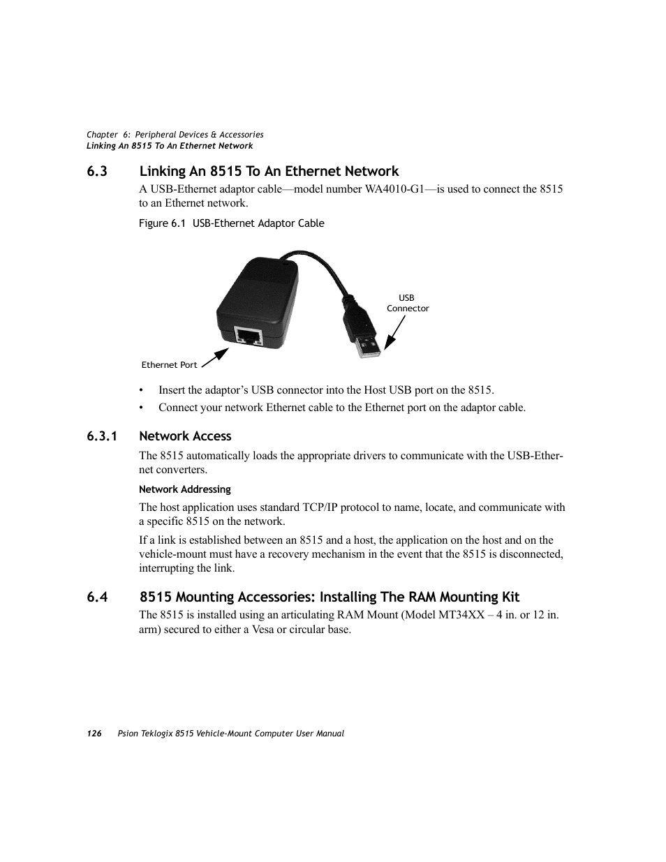 3 linking an 8515 to an ethernet network, 1 network access, Linking an 8515 to an ethernet network 6.3.1 | Network access | Psion Teklogix Vehicle-Mount Computer 8515 User Manual | Page 146 / 188