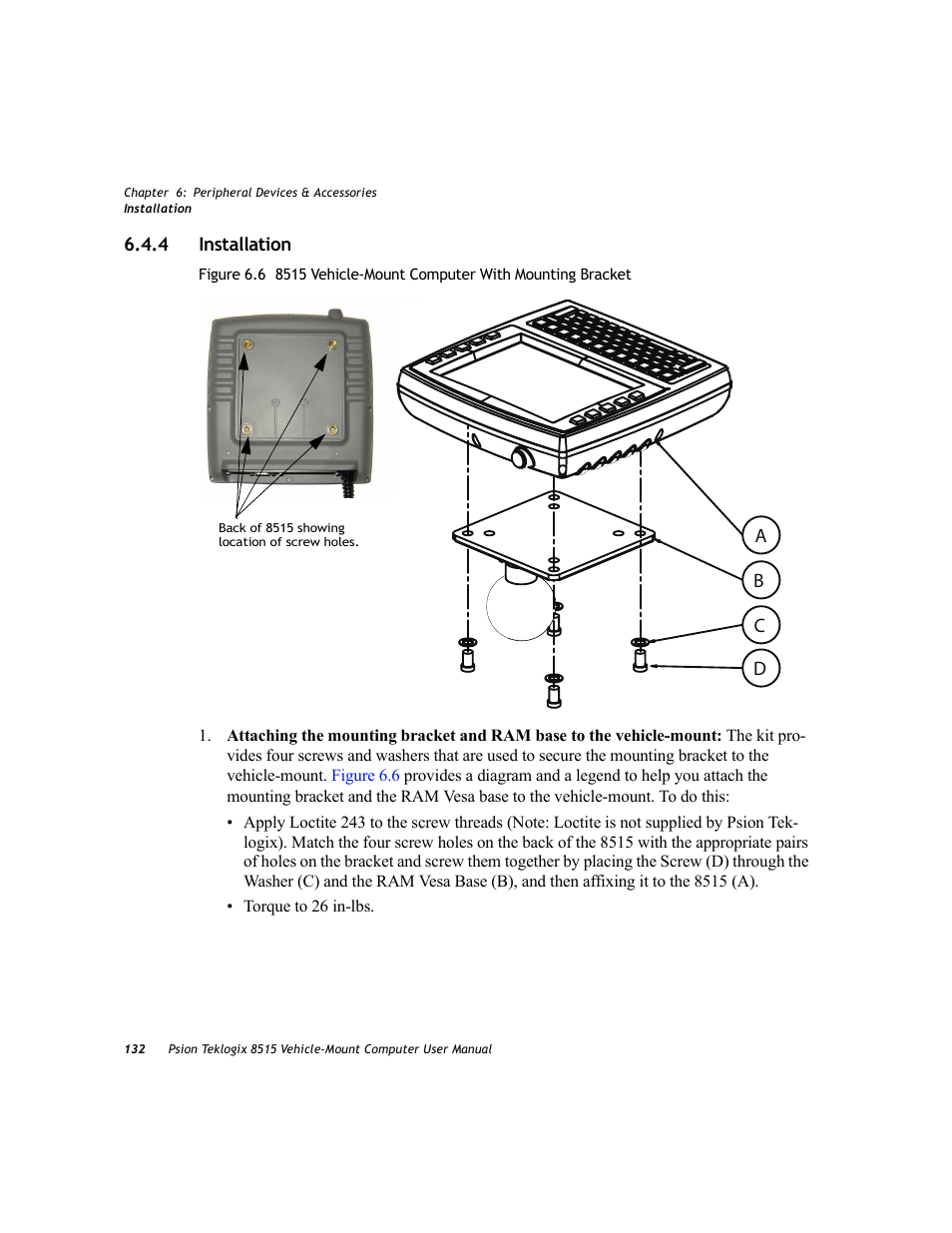 4 installation, Installation | Psion Teklogix Vehicle-Mount Computer 8515 User Manual | Page 152 / 188