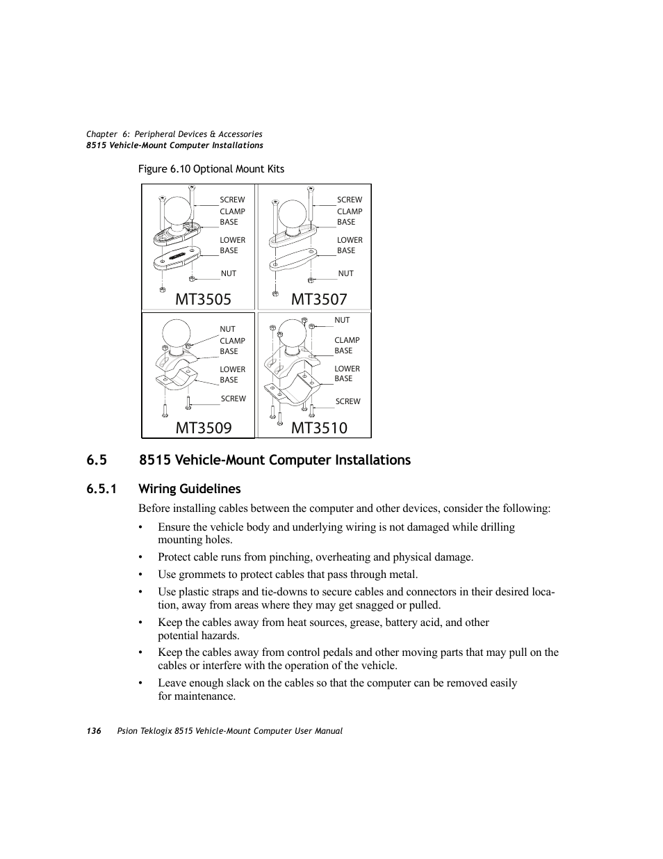 5 8515 vehicle-mount computer installations, 1 wiring guidelines, 8515 vehicle-mount computer installations 6.5.1 | Wiring guidelines | Psion Teklogix Vehicle-Mount Computer 8515 User Manual | Page 156 / 188