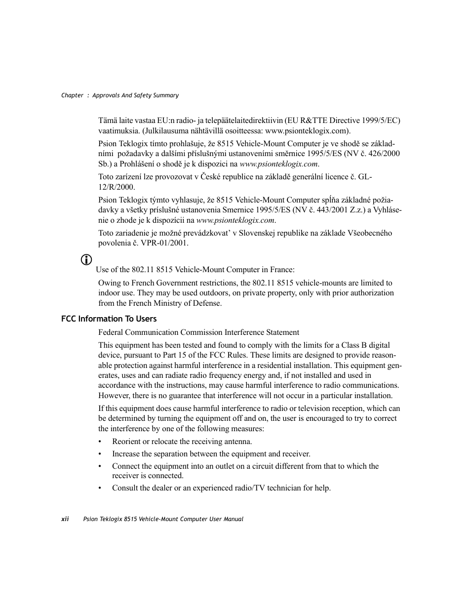 Psion Teklogix Vehicle-Mount Computer 8515 User Manual | Page 16 / 188