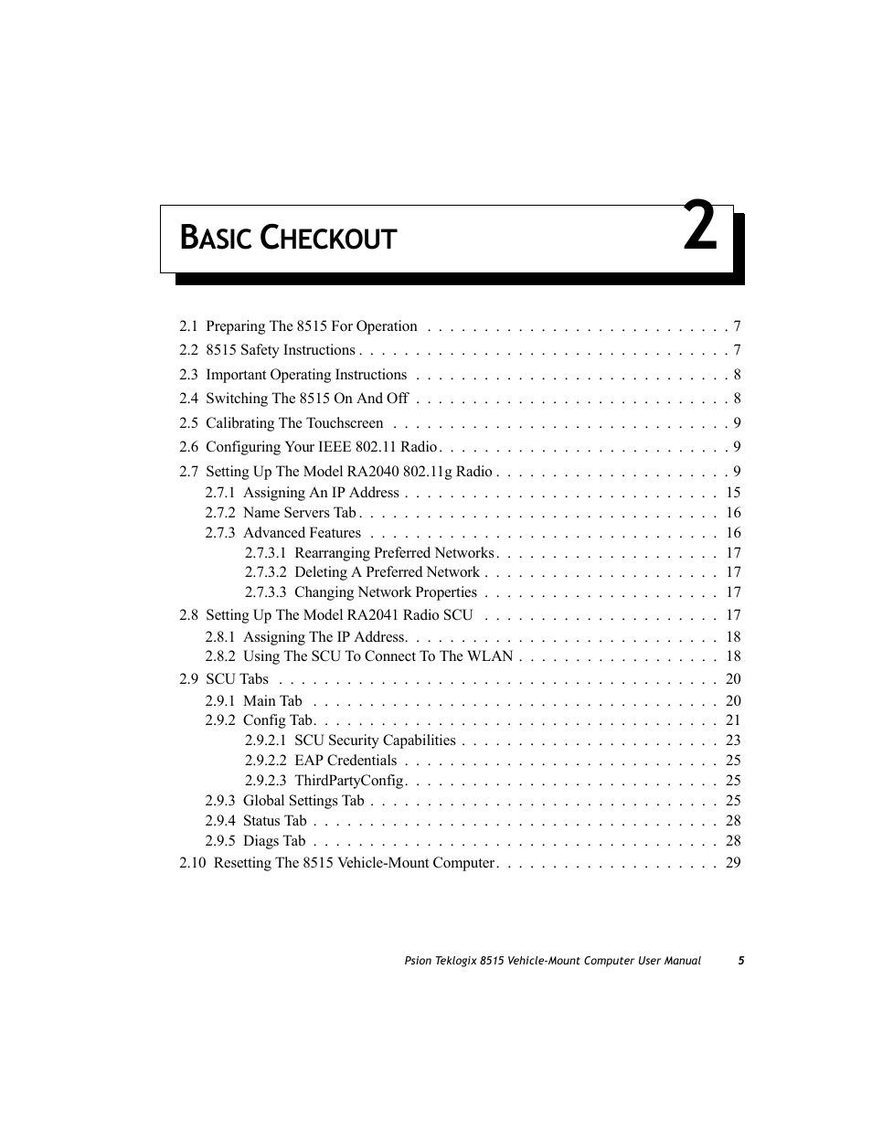 Basic checkout 2, Chapter 2: basic checkout, Chapter 2: “basic checkout | Asic, Heckout | Psion Teklogix Vehicle-Mount Computer 8515 User Manual | Page 25 / 188