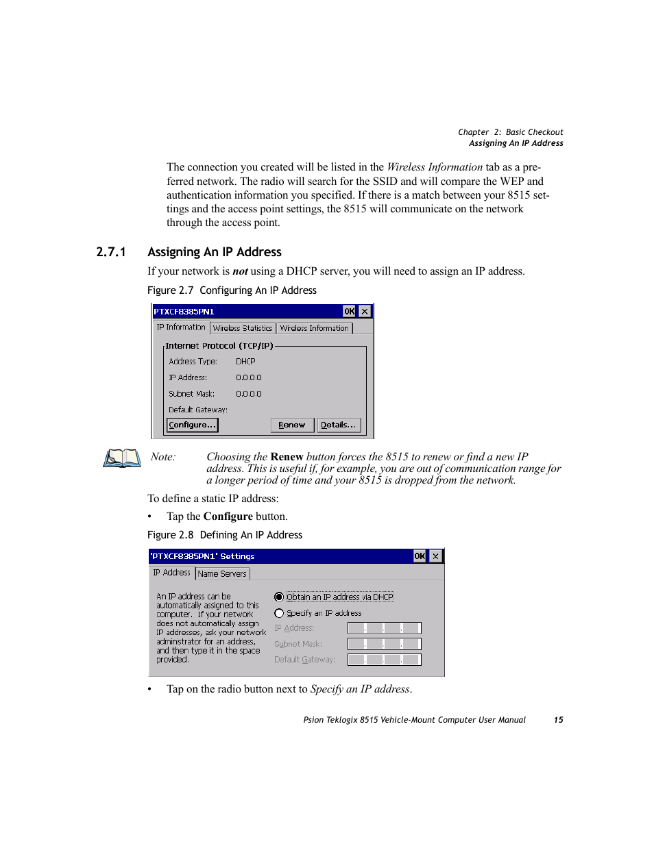 1 assigning an ip address, Assigning an ip address | Psion Teklogix Vehicle-Mount Computer 8515 User Manual | Page 35 / 188