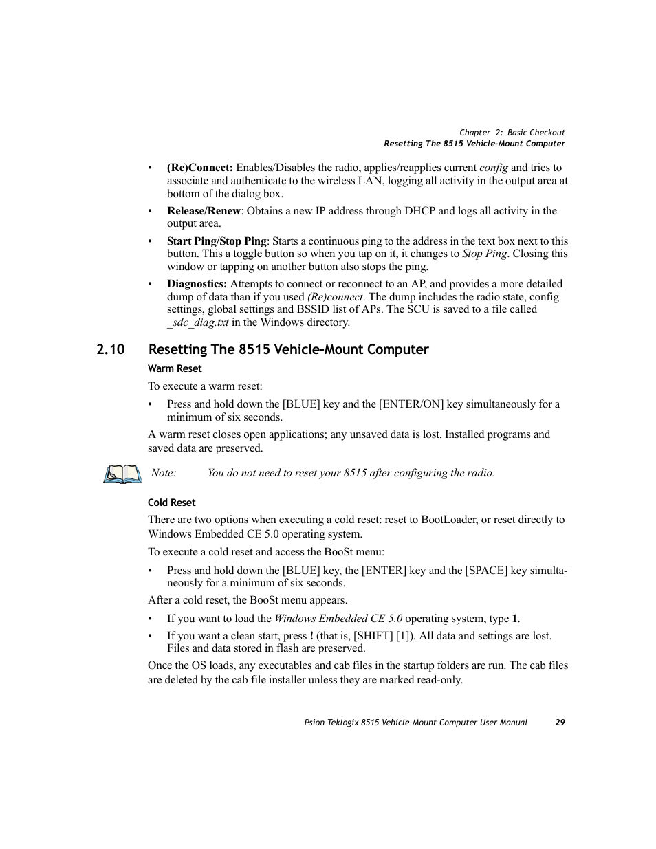 10 resetting the 8515 vehicle-mount computer | Psion Teklogix Vehicle-Mount Computer 8515 User Manual | Page 49 / 188