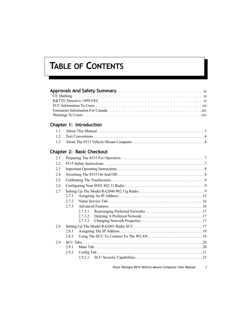 Able, Ontents | Psion Teklogix Vehicle-Mount Computer 8515 User Manual | Page 5 / 188