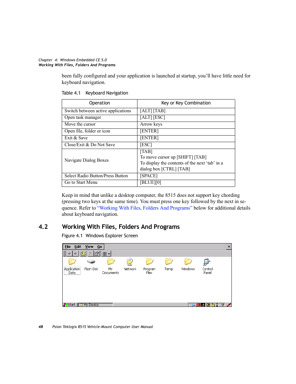 2 working with files, folders and programs, Working with files, folders and programs | Psion Teklogix Vehicle-Mount Computer 8515 User Manual | Page 68 / 188