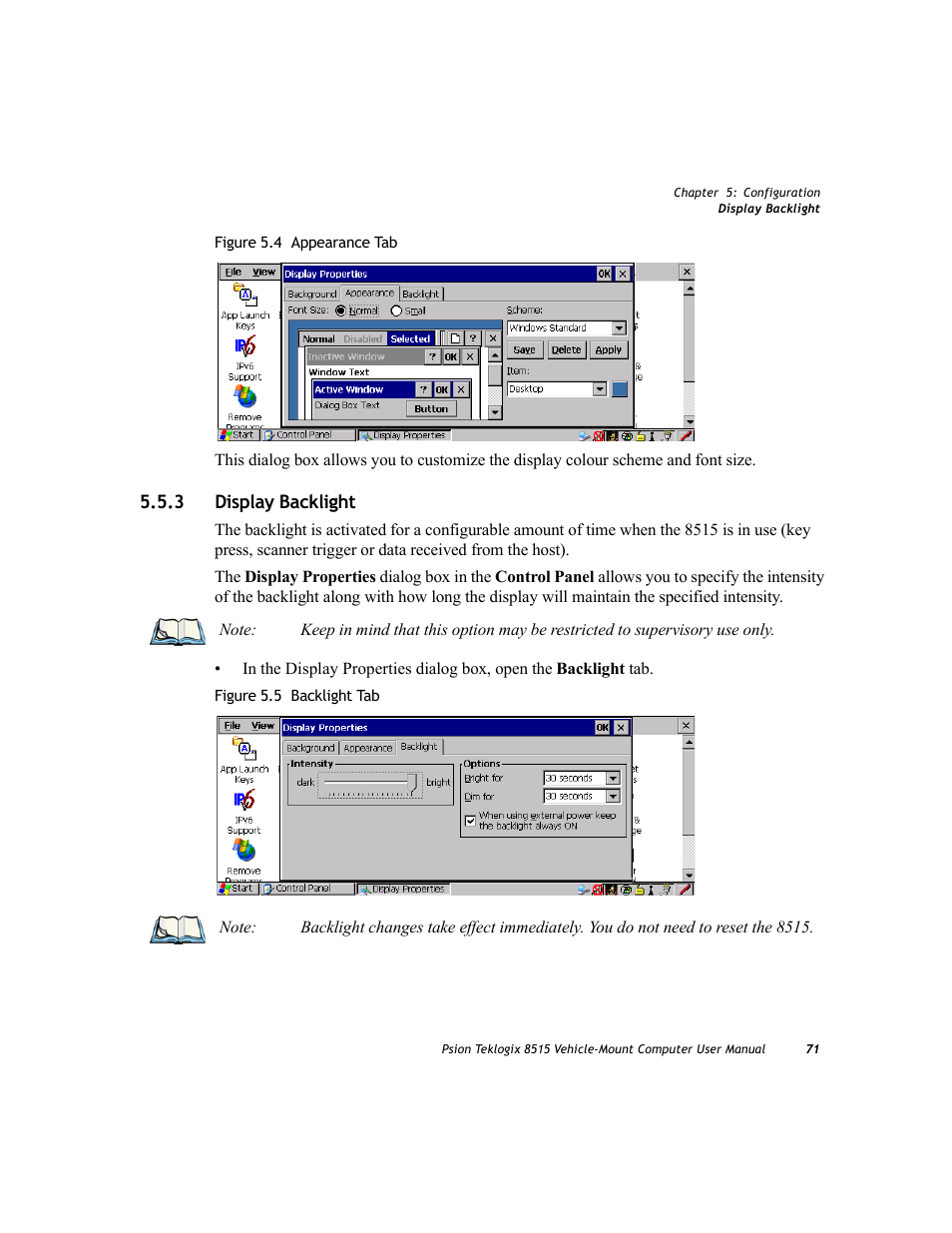 3 display backlight, Display backlight | Psion Teklogix Vehicle-Mount Computer 8515 User Manual | Page 91 / 188