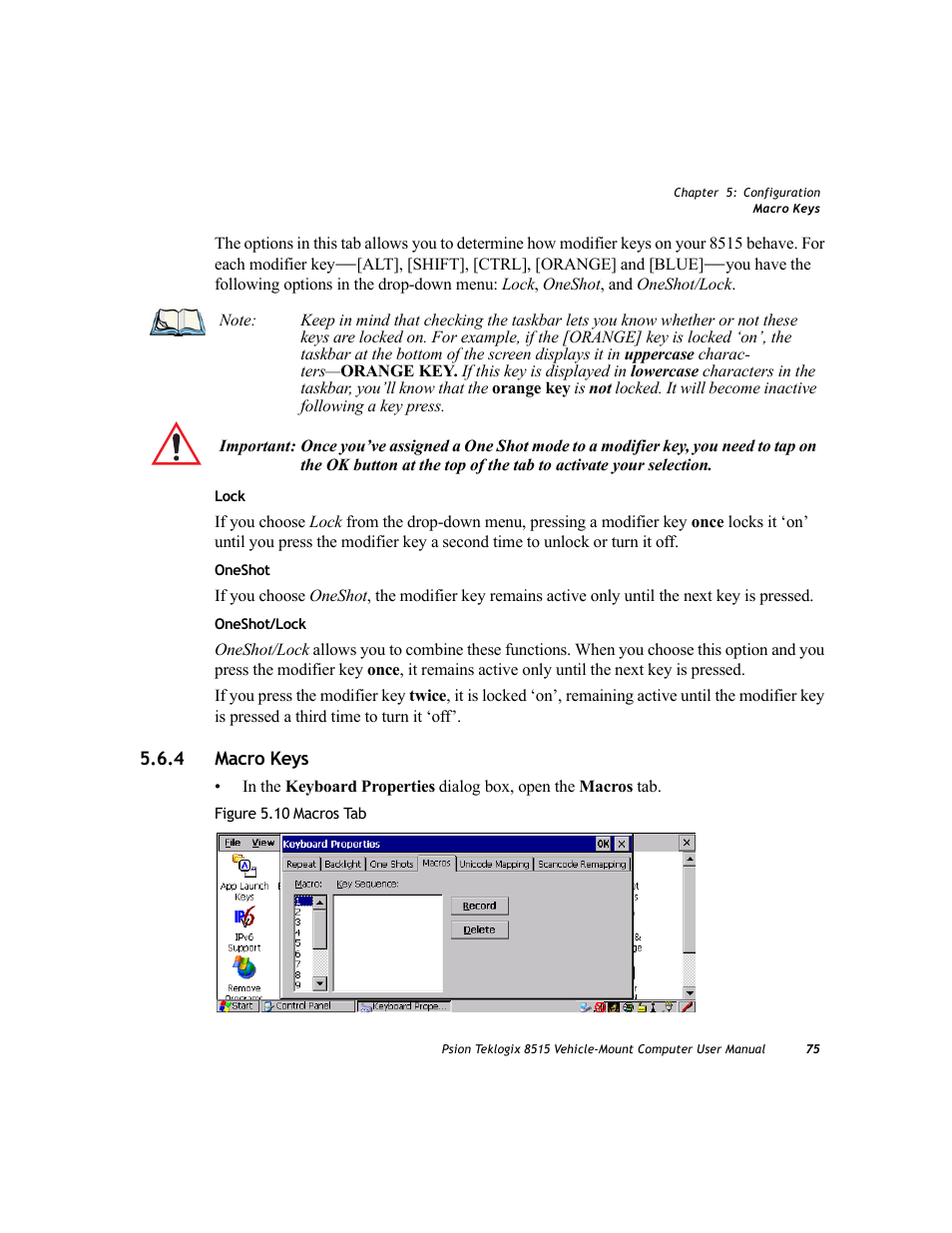 4 macro keys, Macro keys | Psion Teklogix Vehicle-Mount Computer 8515 User Manual | Page 95 / 188