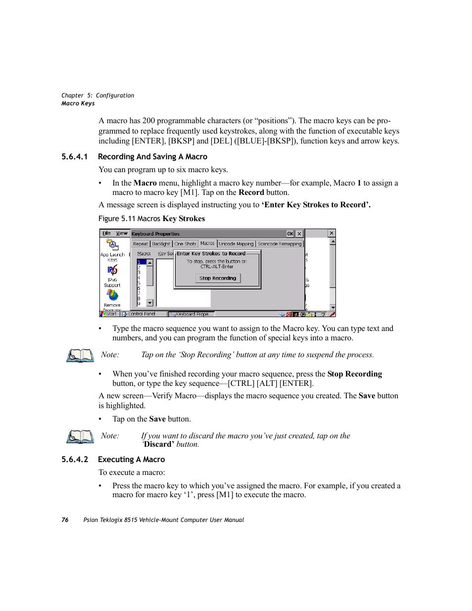 1 recording and saving a macro, 2 executing a macro, Recording and saving a macro | Executing a macro | Psion Teklogix Vehicle-Mount Computer 8515 User Manual | Page 96 / 188