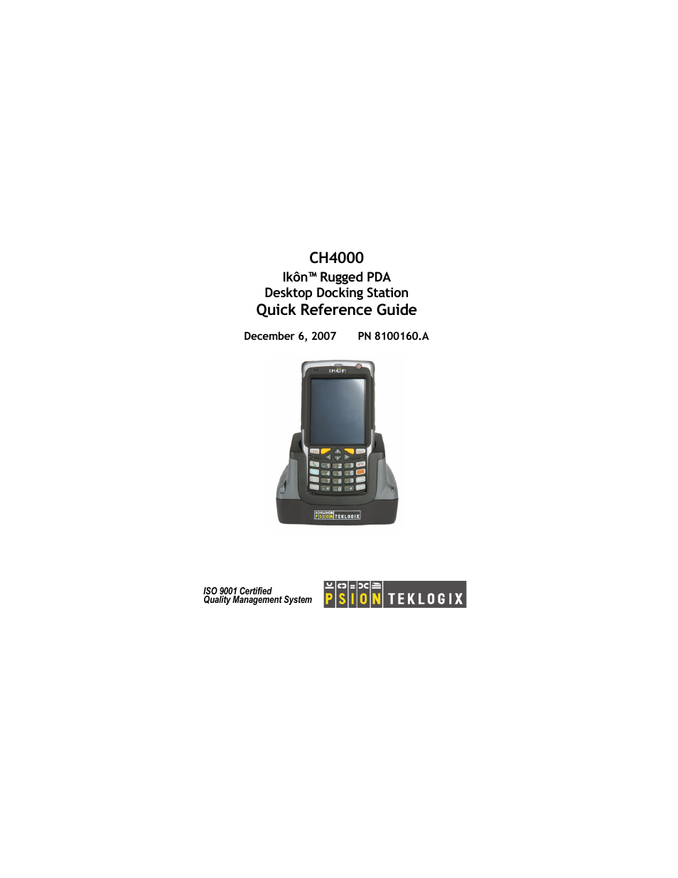 Psion Teklogix IKON CH4000 User Manual | 20 pages