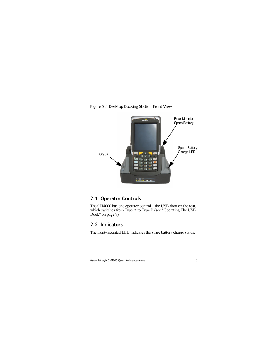 1 operator controls, 2 indicators, 1 operator controls 2.2 indicators | Psion Teklogix IKON CH4000 User Manual | Page 11 / 20