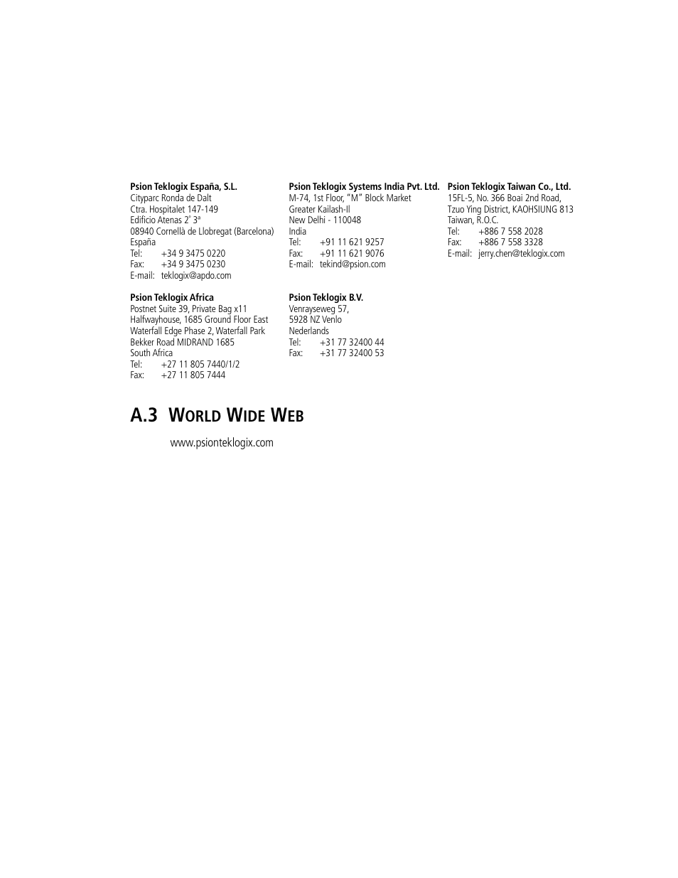 A.3 world wide web, A.3 w, Orld | Psion Teklogix 8570 User Manual | Page 108 / 124