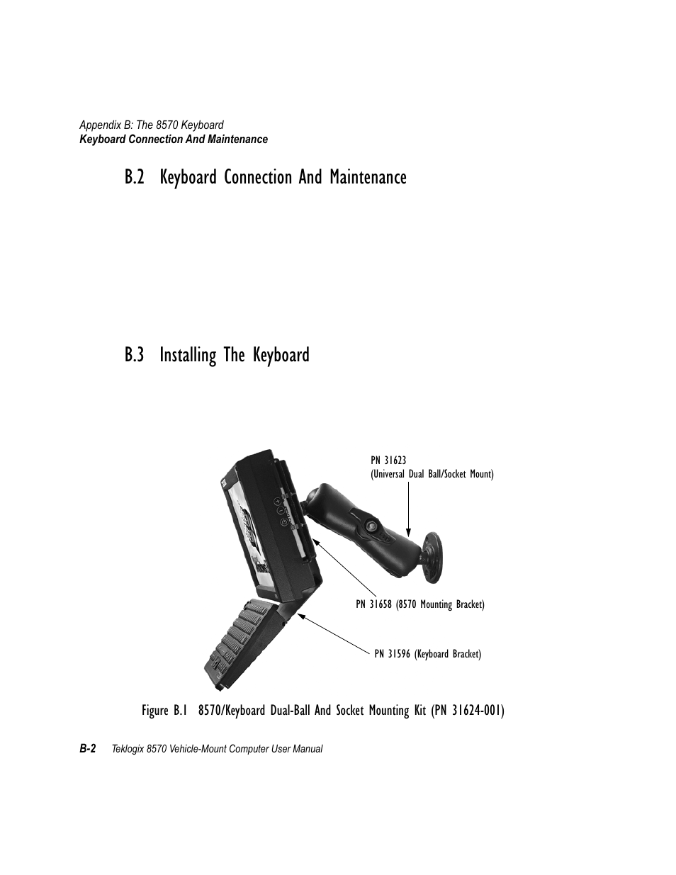 B.2 keyboard connection and maintenance, B.3 installing the keyboard | Psion Teklogix 8570 User Manual | Page 110 / 124