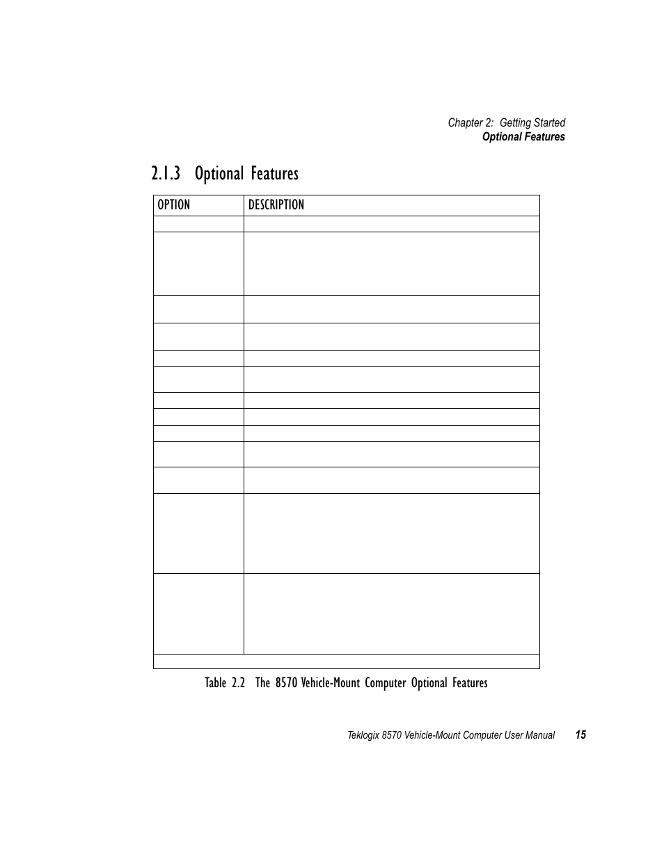 3 optional features, Optional features | Psion Teklogix 8570 User Manual | Page 29 / 124