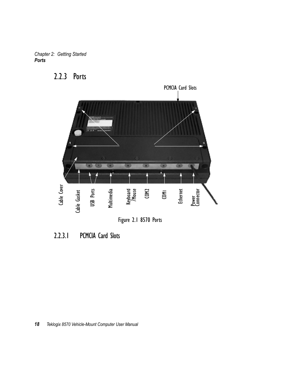 3 ports, 1 pcmcia card slots, Ports | Psion Teklogix 8570 User Manual | Page 32 / 124