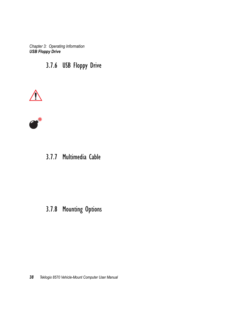 6 usb floppy drive, 7 multimedia cable, 8 mounting options | Usb floppy drive, Multimedia cable, Mounting options | Psion Teklogix 8570 User Manual | Page 52 / 124