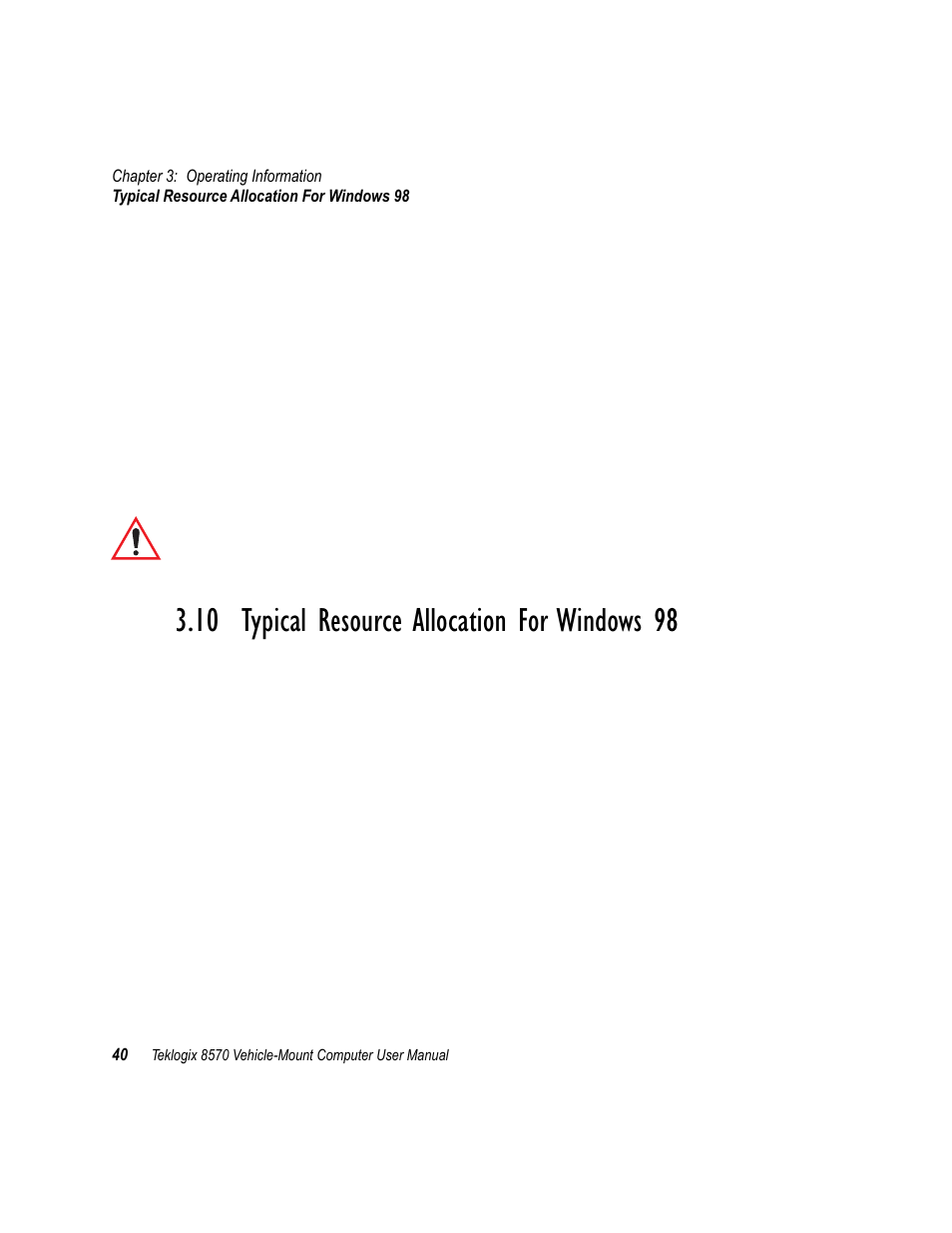 10 typical resource allocation for windows 98 | Psion Teklogix 8570 User Manual | Page 54 / 124