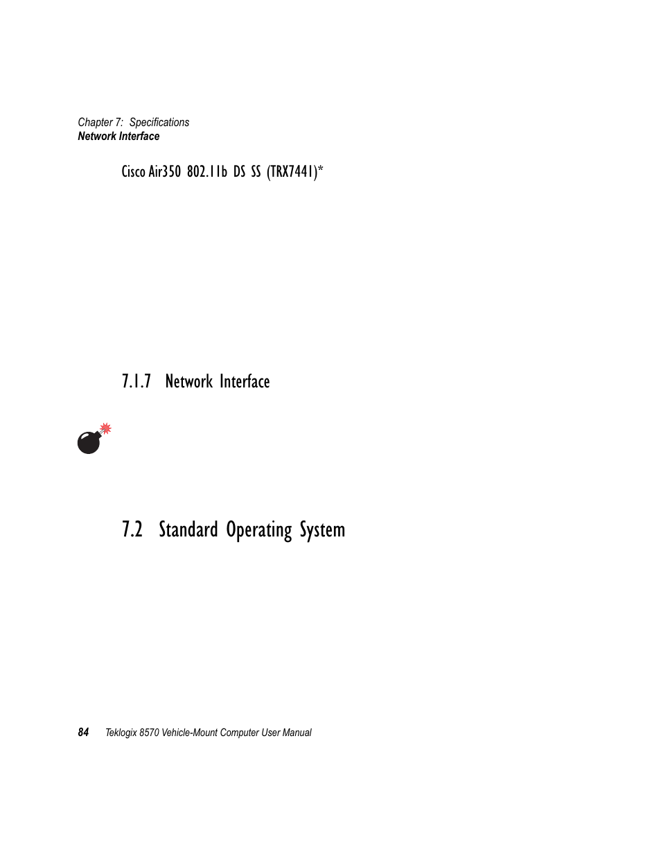 7 network interface, 2 standard operating system, Network interface | Standard operating system, Cisco | Psion Teklogix 8570 User Manual | Page 98 / 124