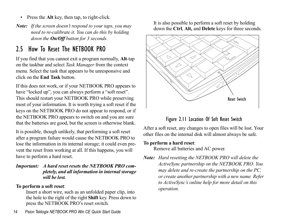 5 how to reset the netbook pro | Psion Teklogix Notebook Pro User Manual | Page 16 / 72
