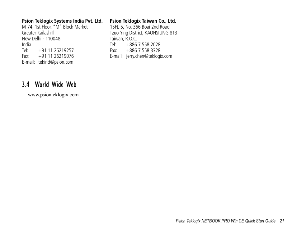 4 world wide web | Psion Teklogix Notebook Pro User Manual | Page 23 / 72