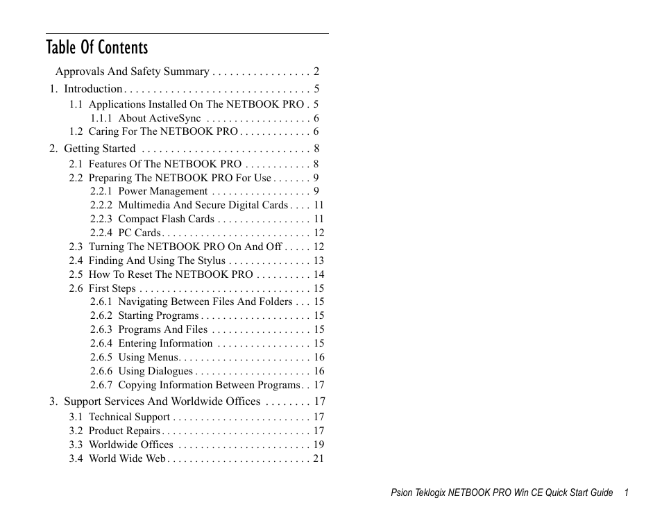 Psion Teklogix Notebook Pro User Manual | Page 3 / 72