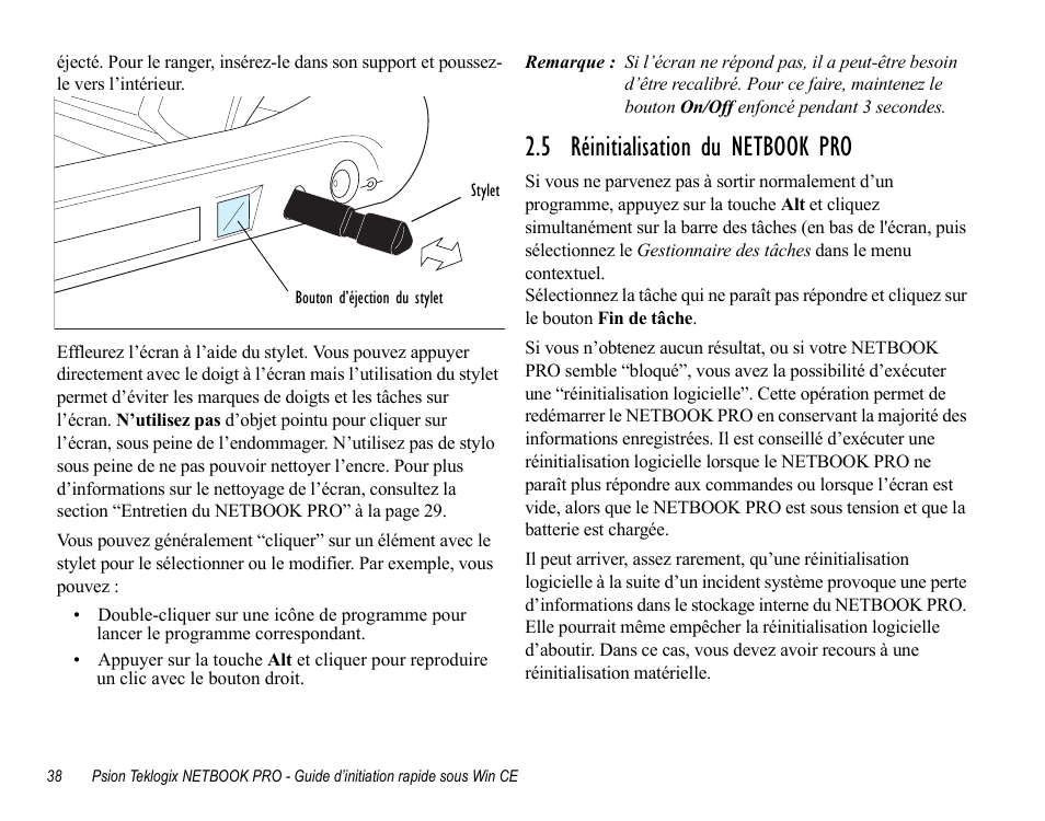 5 réinitialisation du netbook pro | Psion Teklogix Notebook Pro User Manual | Page 40 / 72