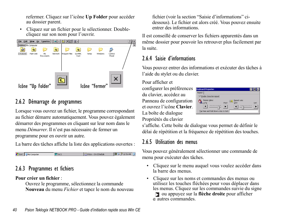 2 démarrage de programmes, 3 programmes et fichiers, 4 saisie d’informations | 5 utilisation des menus | Psion Teklogix Notebook Pro User Manual | Page 42 / 72