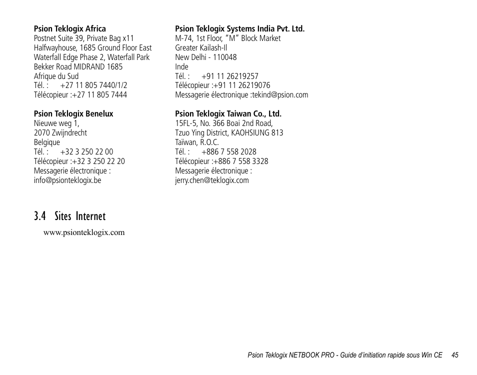 4 sites internet | Psion Teklogix Notebook Pro User Manual | Page 47 / 72