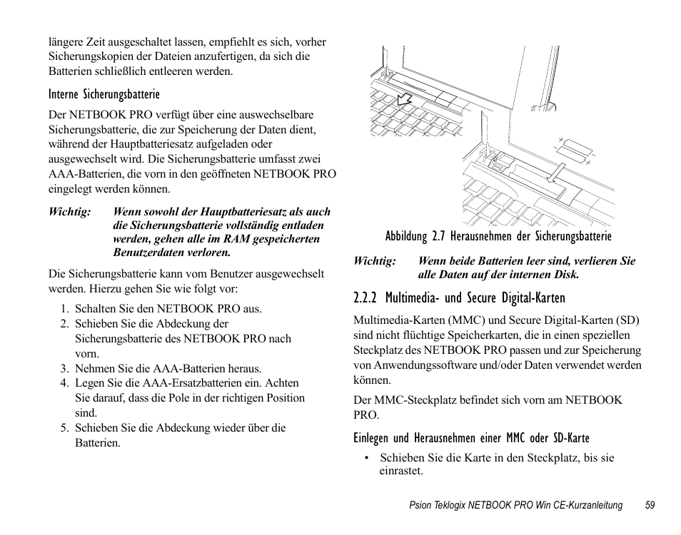 2 multimedia- und secure digital-karten | Psion Teklogix Notebook Pro User Manual | Page 61 / 72