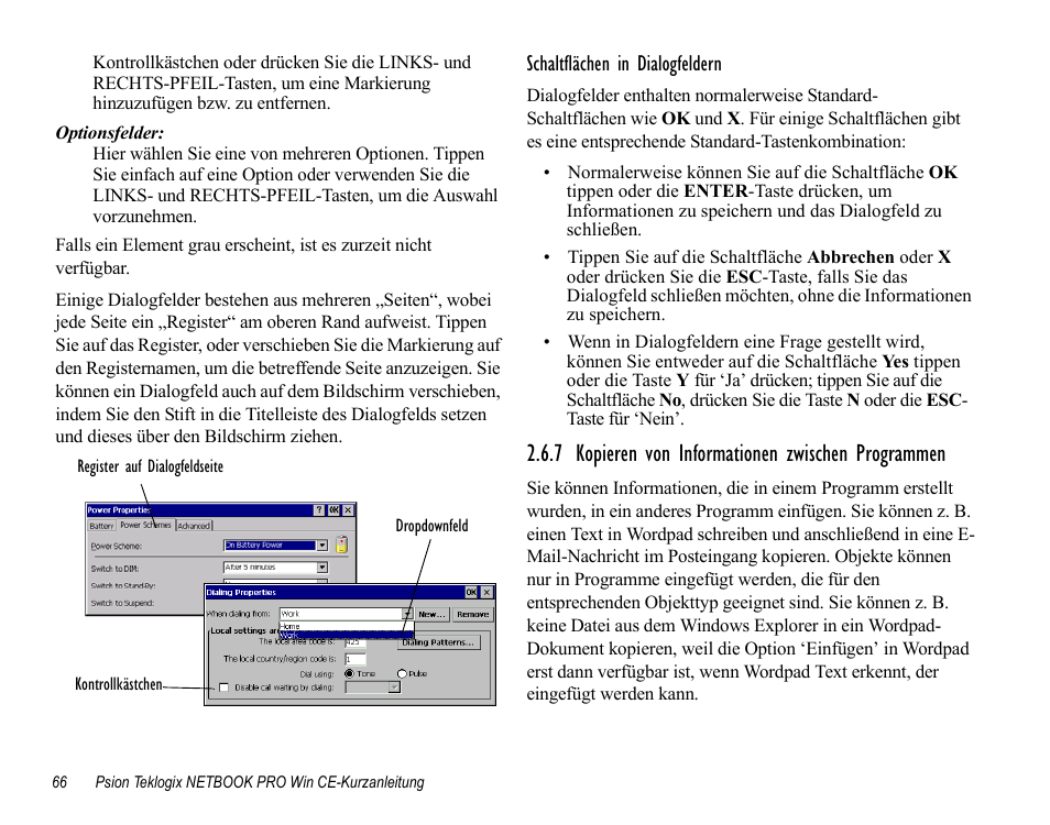 7 kopieren von informationen zwischen programmen, 7 kopieren von informationen zwischen, Programmen | Psion Teklogix Notebook Pro User Manual | Page 68 / 72